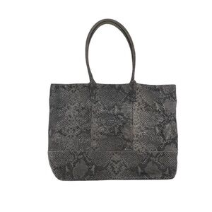 Halogen Gray Black Leather Embossed Snake Print Shoulder Tote Bag Purse